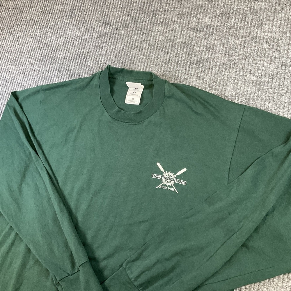 vintage fruit of the loom t shirt Green Long Beach Island Jersey Shore Sz L USA